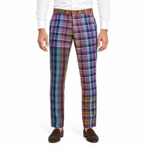 Mens 36 Blue Purple Multicolor Plaid Cotton Slim Fit Dress Pants Trousers NWT